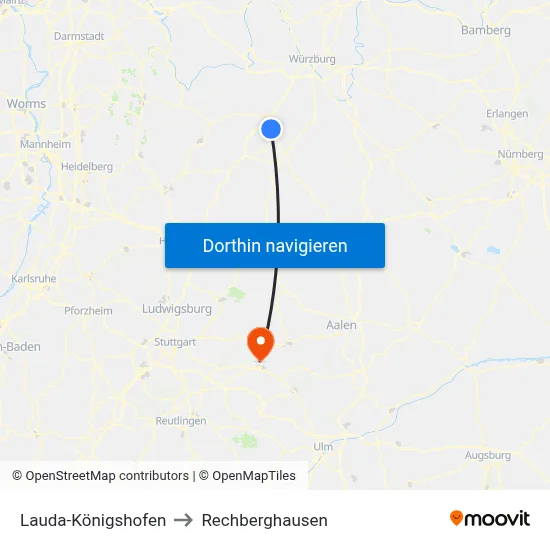 Lauda-Königshofen to Rechberghausen map