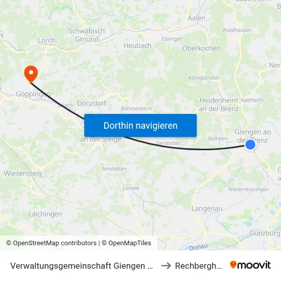 Verwaltungsgemeinschaft Giengen An Der Brenz to Rechberghausen map