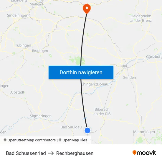 Bad Schussenried to Rechberghausen map