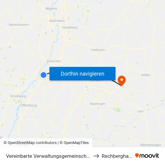 Vereinbarte Verwaltungsgemeinschaft Rastatt to Rechberghausen map