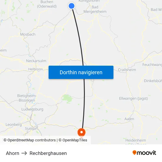 Ahorn to Rechberghausen map