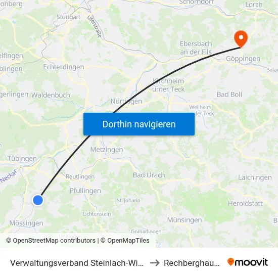 Verwaltungsverband Steinlach-Wiesaz to Rechberghausen map