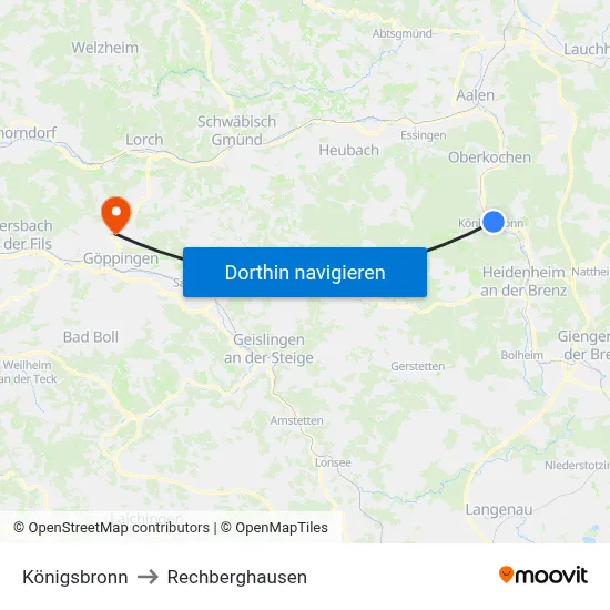 Königsbronn to Rechberghausen map