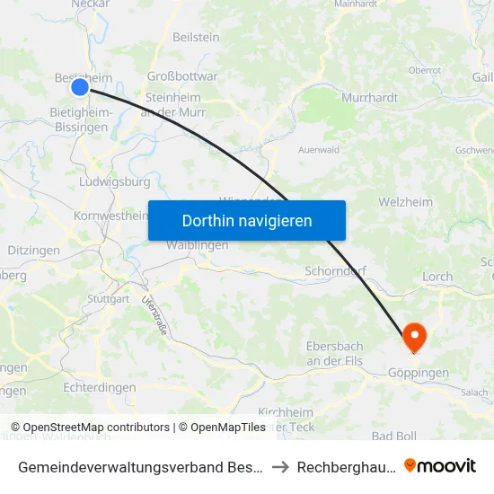 Gemeindeverwaltungsverband Besigheim to Rechberghausen map