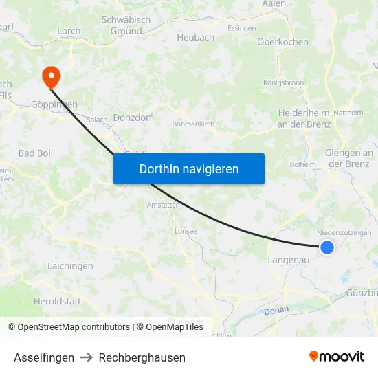 Asselfingen to Rechberghausen map