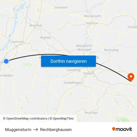 Muggensturm to Rechberghausen map