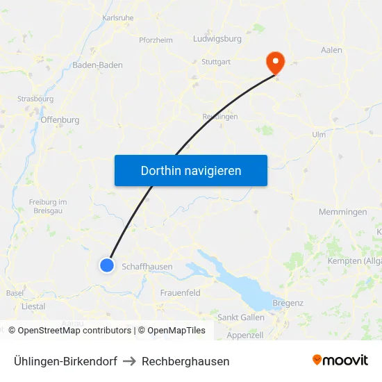 Ühlingen-Birkendorf to Rechberghausen map
