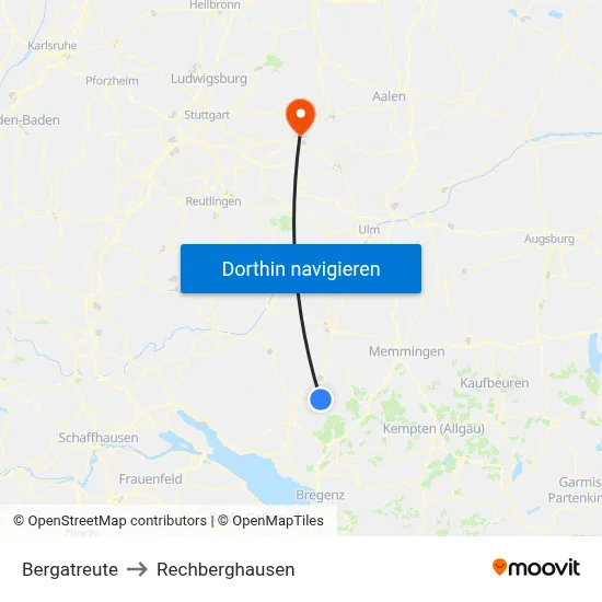 Bergatreute to Rechberghausen map