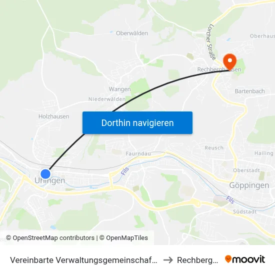 Vereinbarte Verwaltungsgemeinschaft Der Stadt Uhingen to Rechberghausen map