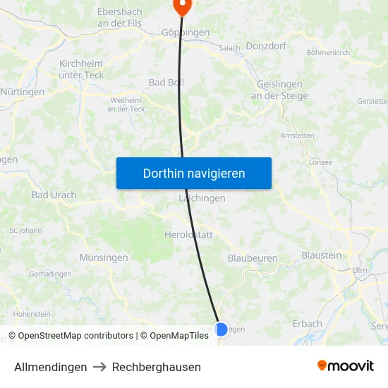 Allmendingen to Rechberghausen map