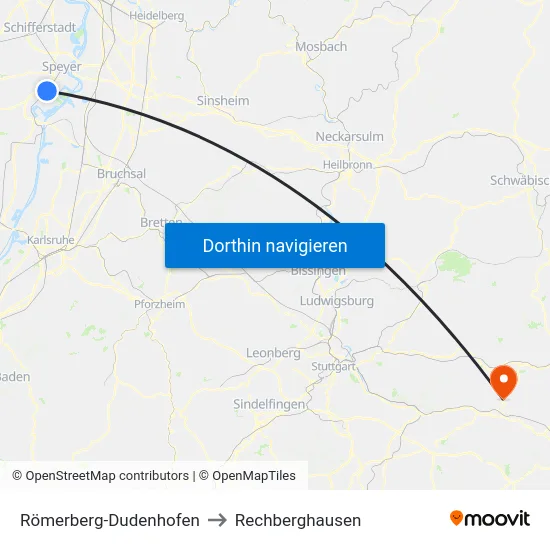 Römerberg-Dudenhofen to Rechberghausen map