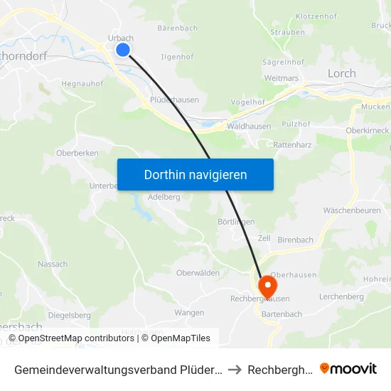 Gemeindeverwaltungsverband Plüderhausen-Urbach to Rechberghausen map