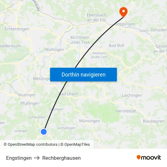 Engstingen to Rechberghausen map