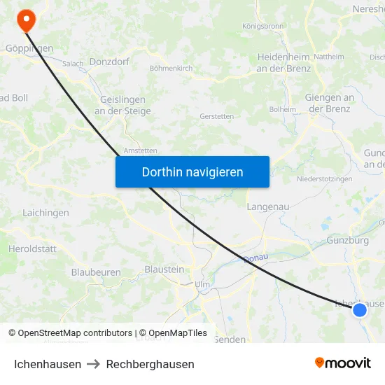 Ichenhausen to Rechberghausen map