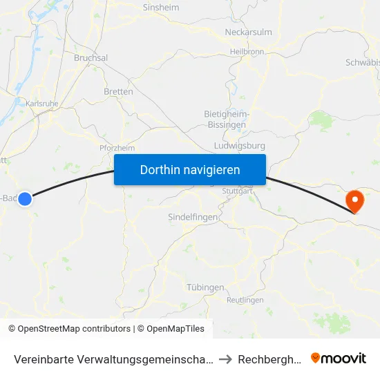 Vereinbarte Verwaltungsgemeinschaft Gernsbach to Rechberghausen map