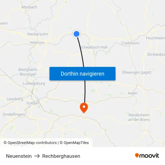 Neuenstein to Rechberghausen map