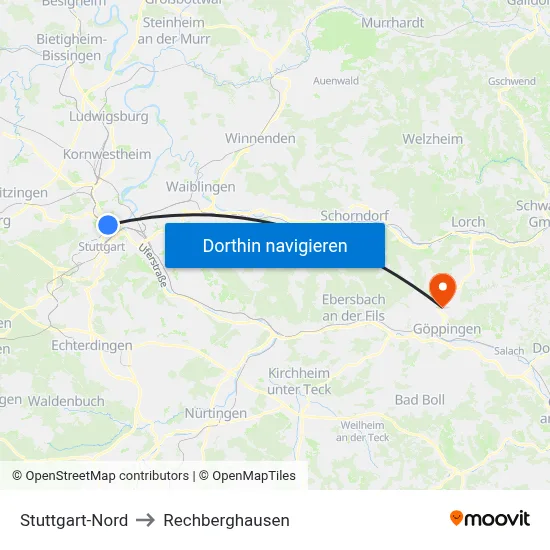 Stuttgart-Nord to Rechberghausen map