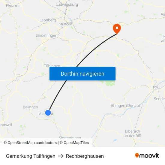 Gemarkung Tailfingen to Rechberghausen map