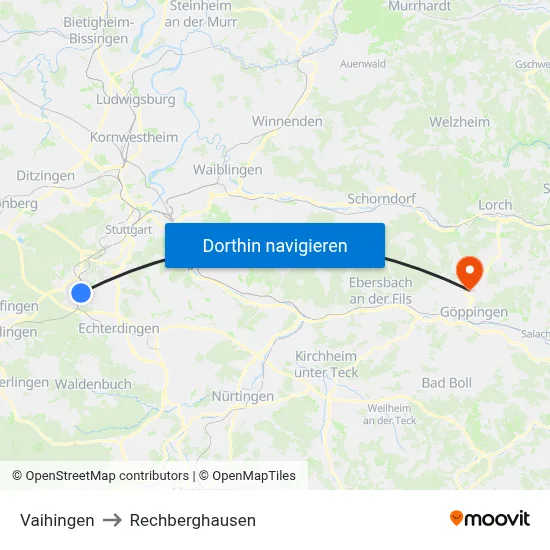 Vaihingen to Rechberghausen map
