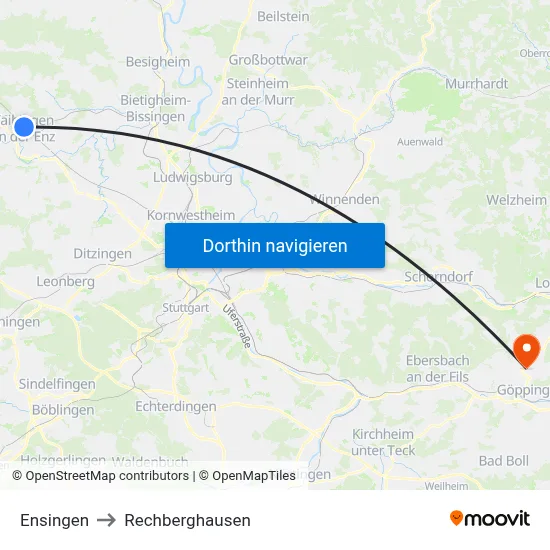 Ensingen to Rechberghausen map