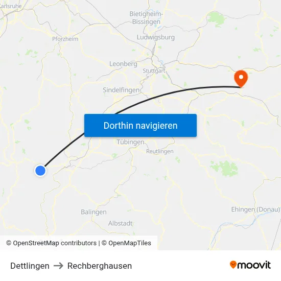 Dettlingen to Rechberghausen map