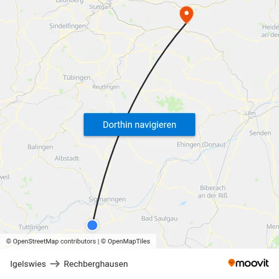 Igelswies to Rechberghausen map
