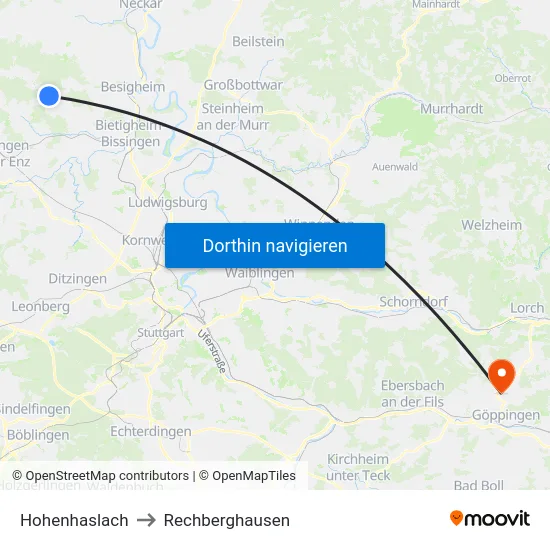 Hohenhaslach to Rechberghausen map