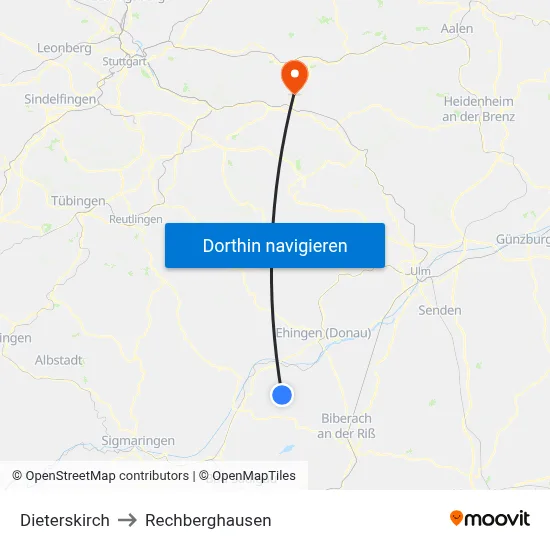Dieterskirch to Rechberghausen map