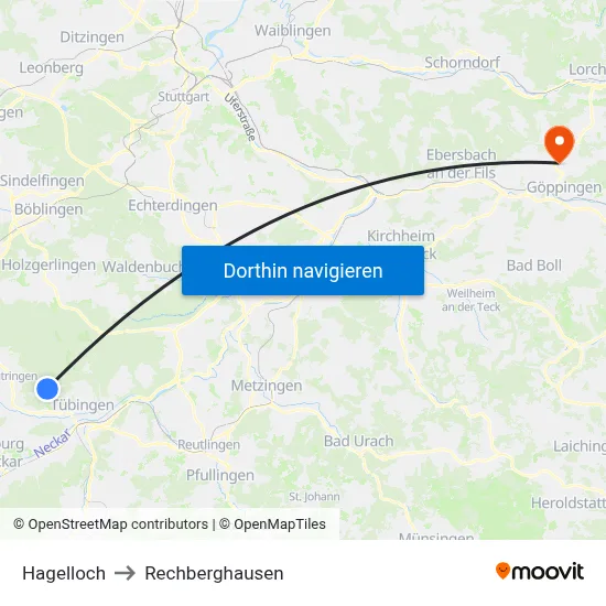 Hagelloch to Rechberghausen map