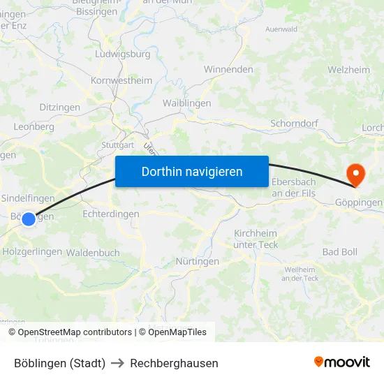 Böblingen (Stadt) to Rechberghausen map