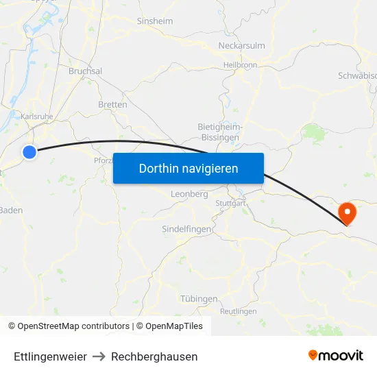 Ettlingenweier to Rechberghausen map