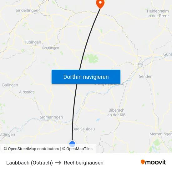 Laubbach (Ostrach) to Rechberghausen map