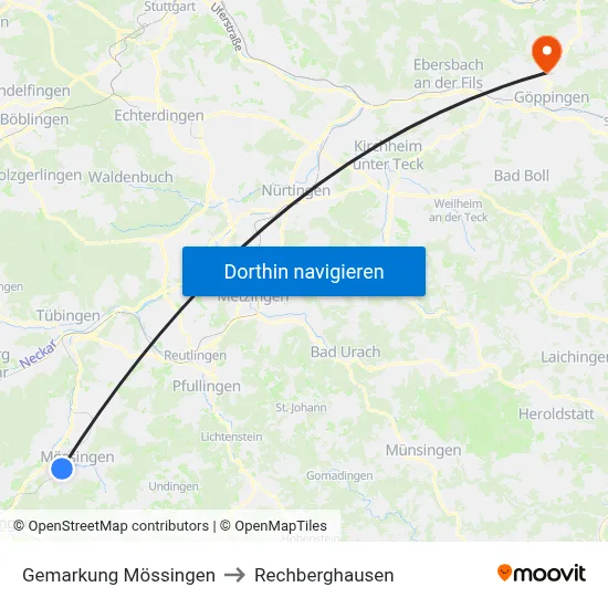 Gemarkung Mössingen to Rechberghausen map