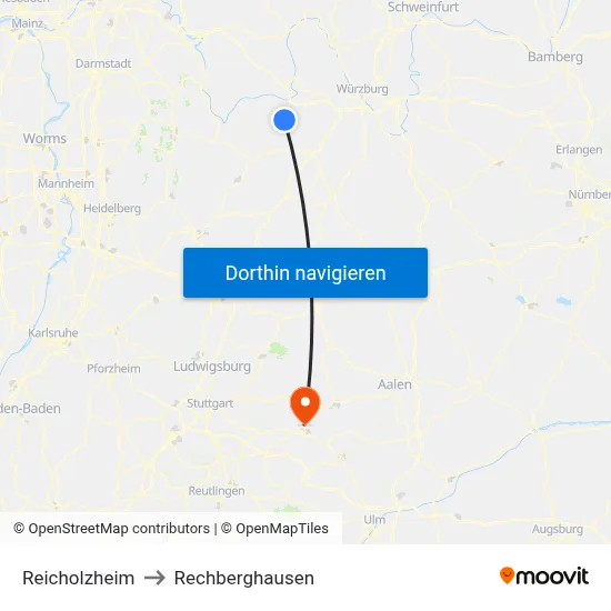 Reicholzheim to Rechberghausen map