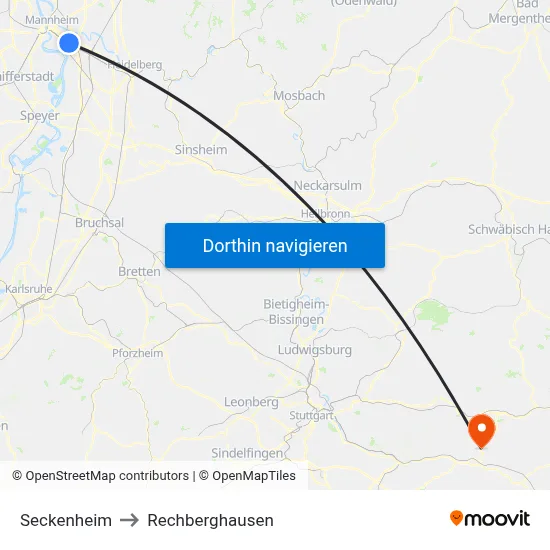 Seckenheim to Rechberghausen map