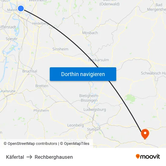 Käfertal to Rechberghausen map