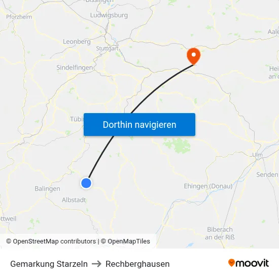 Gemarkung Starzeln to Rechberghausen map