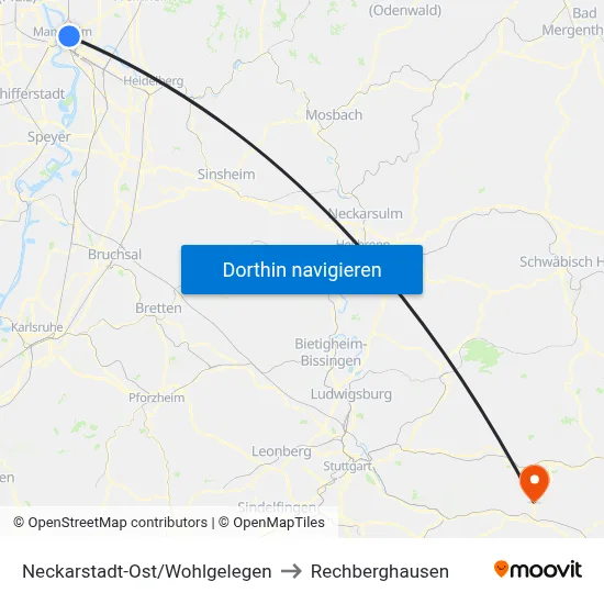 Neckarstadt-Ost/Wohlgelegen to Rechberghausen map