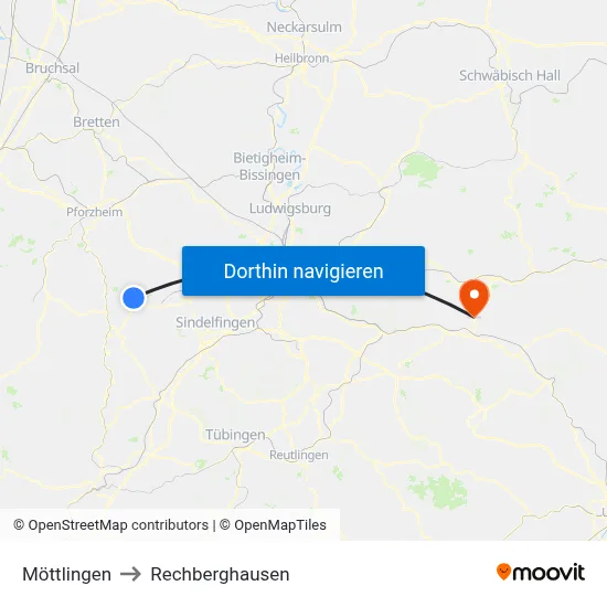Möttlingen to Rechberghausen map