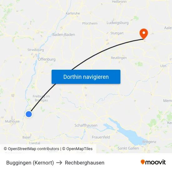 Buggingen (Kernort) to Rechberghausen map