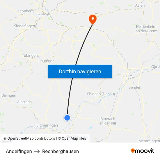 Andelfingen to Rechberghausen map