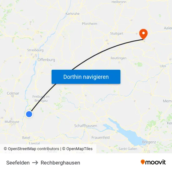 Seefelden to Rechberghausen map