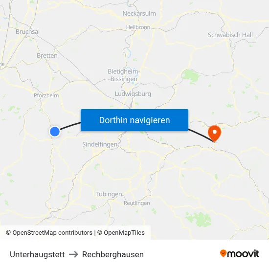 Unterhaugstett to Rechberghausen map