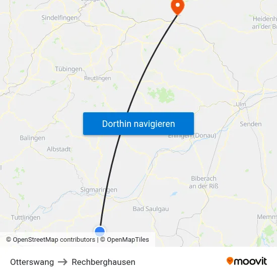 Otterswang to Rechberghausen map
