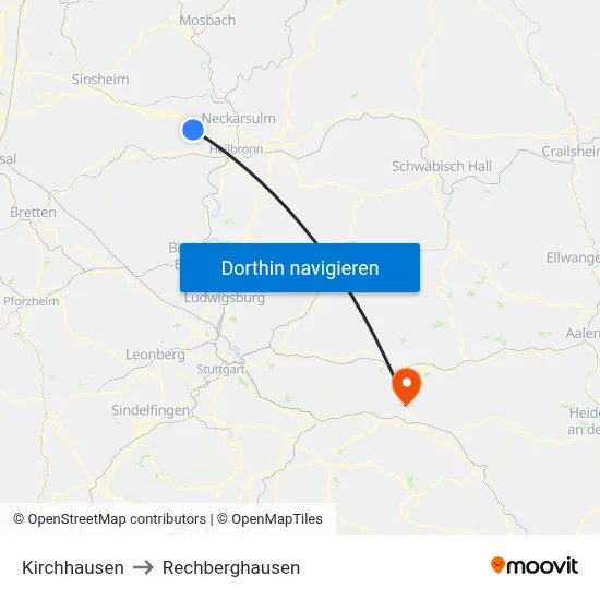 Kirchhausen to Rechberghausen map