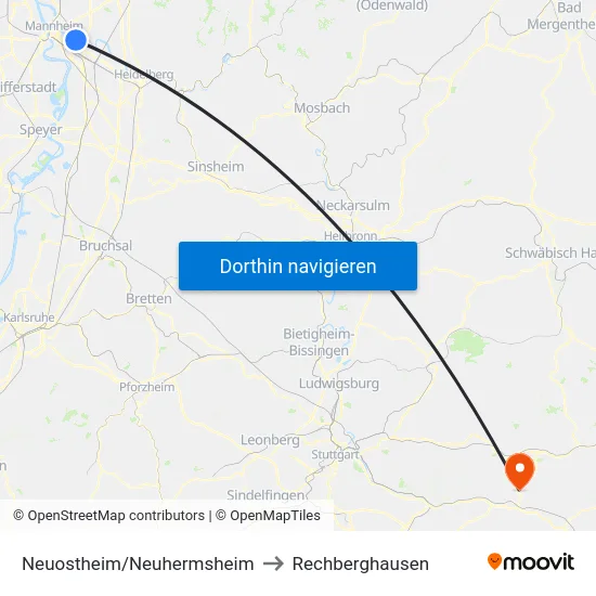 Neuostheim/Neuhermsheim to Rechberghausen map