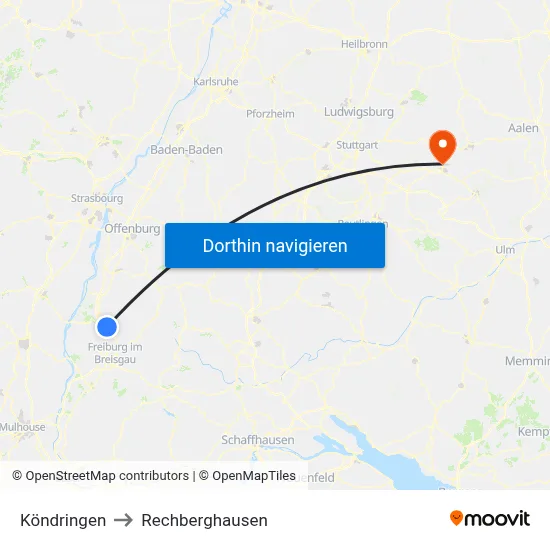 Köndringen to Rechberghausen map