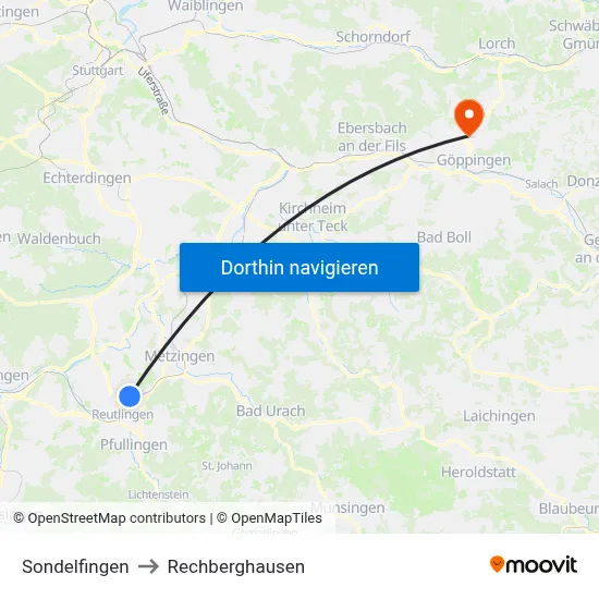Sondelfingen to Rechberghausen map