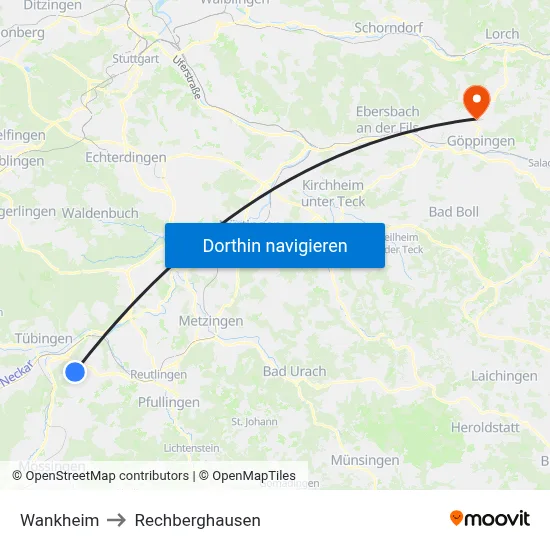 Wankheim to Rechberghausen map