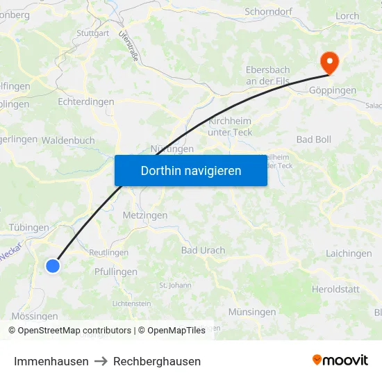 Immenhausen to Rechberghausen map